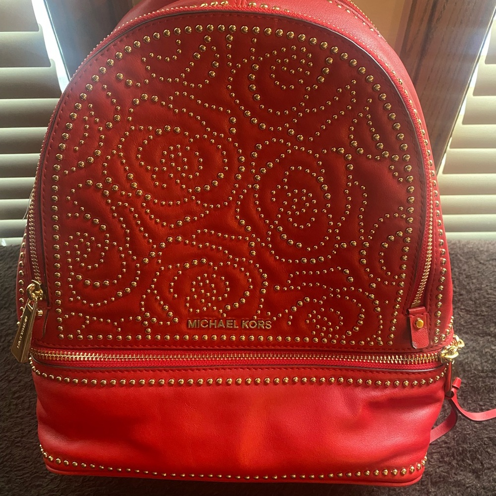 NWOT Michael Kors Rhea Studded backpack Bright Red